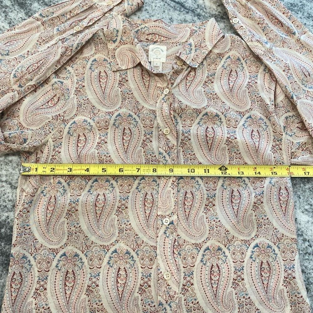 J Crew Extra Small Size 0 The Perfect Shirt Paisley Button Down Cotton Silk - Picture 6 of 8